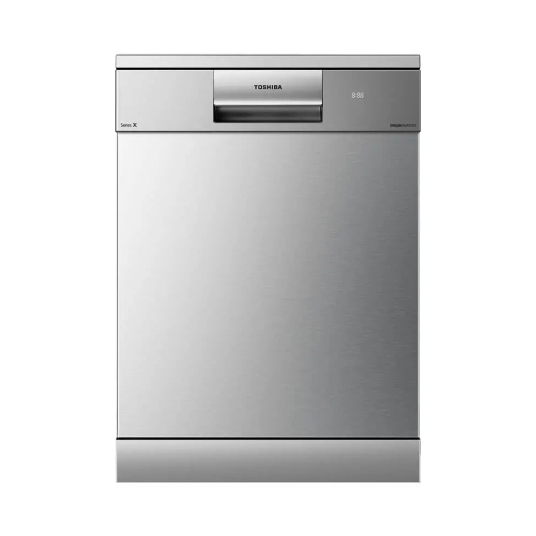 غسّالة صحون قائمة بذاتها من توشيبا مع 16 موضعاً لأدوات المائدة و 10 برامج - باللون الفضّي