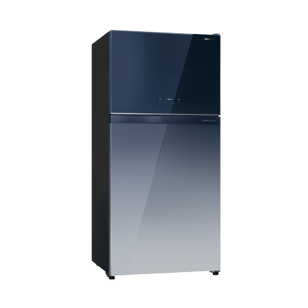 ثلّاجة توشيبا بابين زجاج ( إنفيرتر ) شاشة تحكّم باللمس إل إي دي سعة 554 لتر - أزرق متدرج