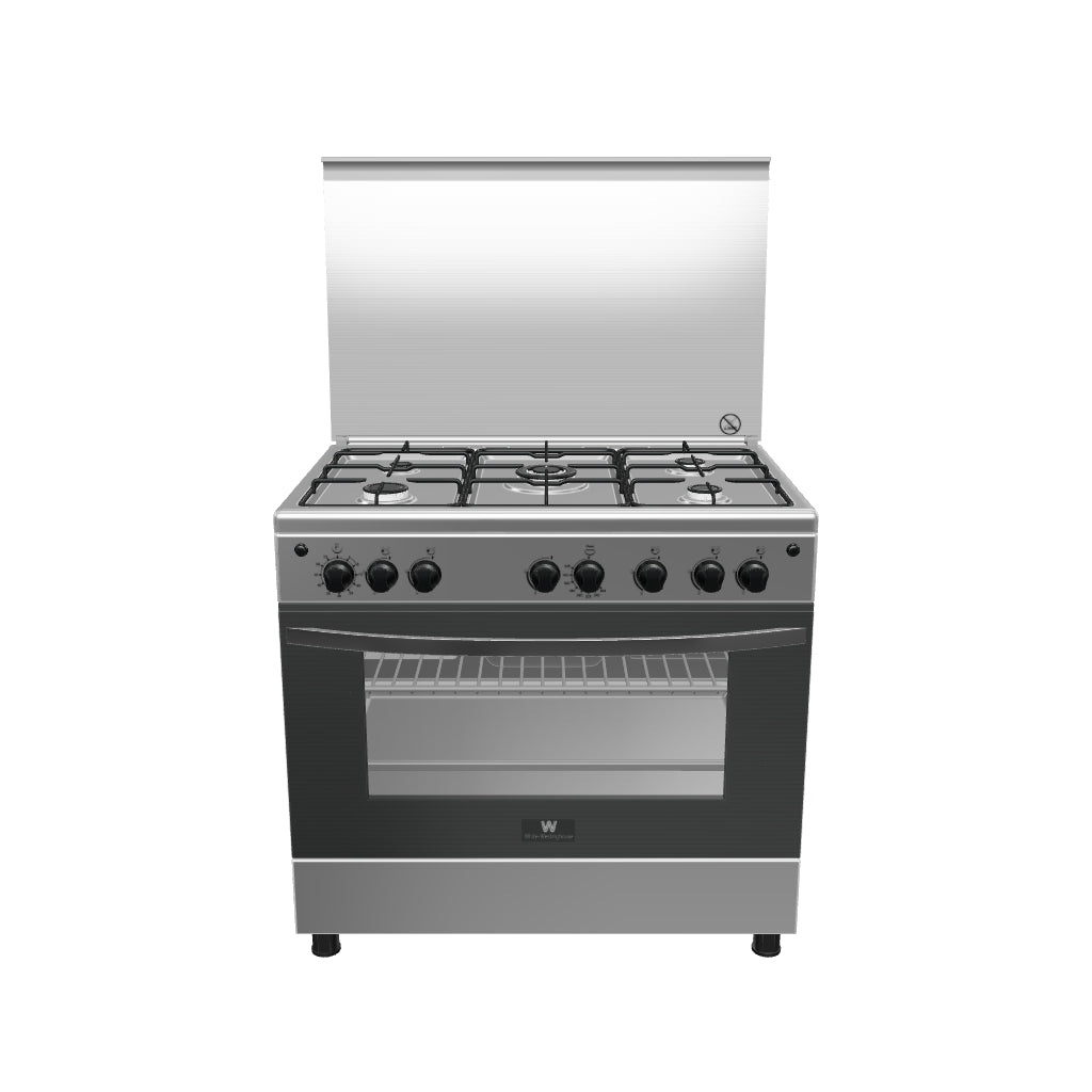 White Westinghouse Free Standing Gas Cooker 5 Burner with Gas Oven 90x60 Stainless Steel